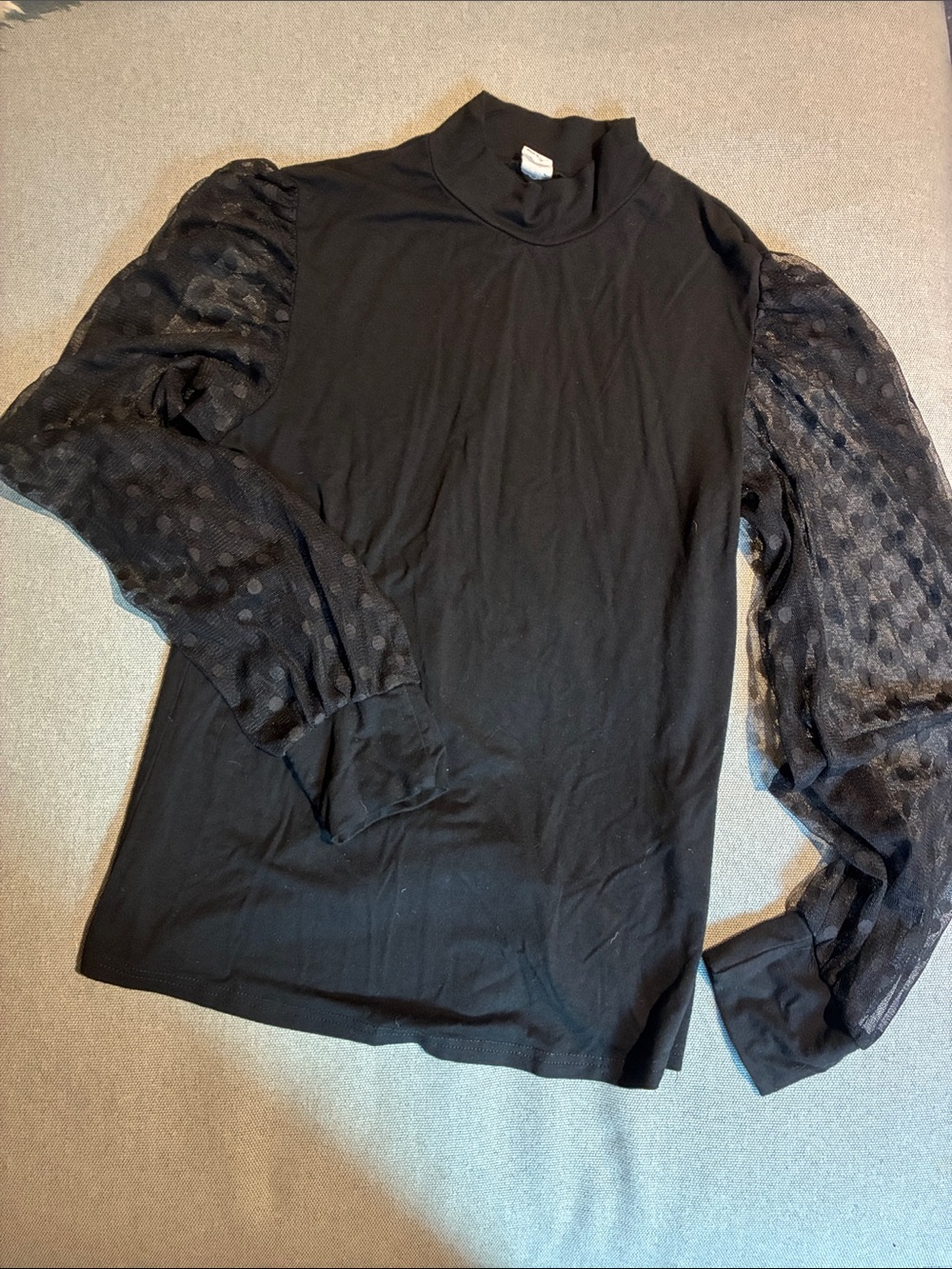 Black Sheer Sleeve Mock Neck blouse